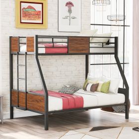 Twin-over-full bunk bed modern style steel frame bunk bed with safety rail, built-in ladder for bedroom, dorm, boys, girls, adults (OLD SKU:LP000090AA