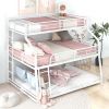 Twin XL/Full XL/Queen Triple Bunk Bed with Long and Short Ladder and Full-Length Guardrails,White