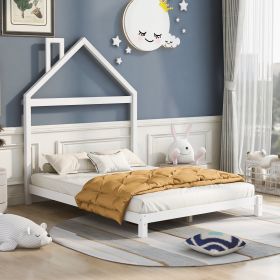 Full Size Wood Platform Bed with House-shaped Headboard (White)