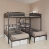 Metal Full over Twin Beds with Shelves/ Sturdy Metal Frame/ Noise-Free Wood Slats/ Comfortable Textilene Guardrail/ Bunk Bed for Three/ Built-in 3-Tie