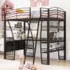 Full Size Loft Bed with 4 Layers of Shelves and L-shaped Desk, Stylish Metal Frame Bed with a set of Sockets, USB Ports and Wireless Charging, Black