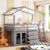 Twin Size House Bed With Cabinet and Drawers, Gray