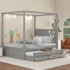 Queen Size Canopy Platform Bed with Twin Size Trundle and Three Storage Drawers,Gray
