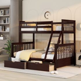 Twin-Over-Full Bunk Bed with Ladders and Two Storage Drawers(Espresso)( old sku:LT000165AAP)
