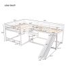 Full and Twin Size L-Shaped Bunk Bed with Slide and Short Ladder,White