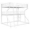 Full XL over Twin XL over Queen Size Triple Bunk Bed with Long and Short Ladder,White