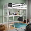 Everest White High Loft Bed with Desk and Storage, Heavy Duty Solid Wood Full Size Loft Bed Frame with Stairs for Kids and Toddlers, No Box Spring Nee