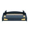 Full Size Race Car-Shaped Platform Bed with Wheels and Storage, Dark Blue+Yellow