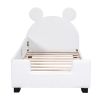 Teddy Fleece Twin Size Upholstered Daybed with Carton Ears Shaped Headboard, White