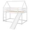 Twin Size Bunk House Bed with Slide and Ladder,White