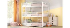 Full-Full-Full Metal Triple Bed with Built-in Ladder, Divided into Three Separate Beds,White(OLD SKU:LP000297AAK)