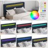 Queen Size Bedframe with LED Bedside Induction Light, Wrapped in Linen, Bedside Atmosphere Light, Anti Slip and Noise Free, Easy to Assemble, Dark Blu