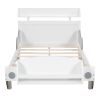 Twin Size Car-Shaped Platform Bed,Twin Bed with Storage Shelf for Bedroom,White