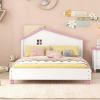 Full Size Wood Platform Bed with House-shaped Headboard (White+Pink)