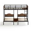 Full Over Twin & Twin Bunk Bed Metal Triple Bed With Nightstand and Guardrails. Black & Brown, 96.9'' L x 76'' W x 69'' H