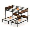 Full Over Twin & Twin Bunk Bed Metal Triple Bed With Nightstand and Guardrails. Black & Brown, 96.9'' L x 76'' W x 69'' H