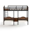 Full Over Twin & Twin Bunk Bed Metal Triple Bed With Nightstand and Guardrails. Black & Brown, 96.9'' L x 76'' W x 69'' H