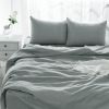 4 Pcs Bedding Sets Queen, Premium Linen Bedding Sheets & Pillowcases, Queen Bedding Sets, Sea Glass Bedding Sheet & Pillowcase Sets
