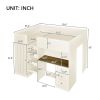 Wood Full Size Loft Bed with Built-in Wardrobe, Desk, Storage Shelves and Drawers, Beige