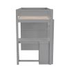 Wood Twin Size Loft Bed with Wardrobes and 2-Drawer Desk with Cabinet, Gray