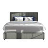 Vera Queen Size Gray Linen Upholstered Platform Bed with Patented 4 Drawers Storage, Square Stitched Button Tufted Headboard, Wooden Slat Mattress Sup