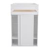 Wood Twin Size Loft Bed with Wardrobes and 2-Drawer Desk with Cabinet, White