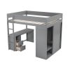 Wood Full Size Loft Bed with Wardrobes and 2-Drawer Desk with Cabinet, Gray
