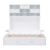 Queen Size Murphy Bed with Bookcase, Bedside Shelves and a Big Drawer, White