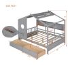 Wooden Full Size House Bed with 2 Drawers,Kids Bed with Storage Shelf, Gray