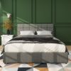 Vera Queen Size Gray Linen Upholstered Platform Bed with Patented 4 Drawers Storage, Square Stitched Button Tufted Headboard, Wooden Slat Mattress Sup