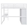 Wood Full Size Loft Bed with Built-in Wardrobe, Desk, Storage Shelves and Drawers, White