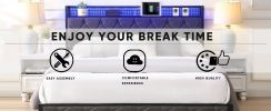Queen Bed Frame with Storage Headboard, Charging Station and LED Lights, Upholstered Platform Bed with Heavy Metal Slats, No Box Spring Needed, Noise