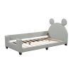 Twin Size Upholstered Daybed with Carton Ears Shaped Headboard, Grey