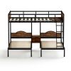 Full Over Twin & Twin Bunk Bed Metal Triple Bed With Nightstand and Guardrails. Black & Brown, 96.9'' L x 76'' W x 69'' H