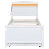 Twin Size Platform Bed with Storage LED Headboard, Twin Size Trundle and 3 Drawers, White