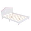 Full Size Wood Platform Bed with House-shaped Headboard (White+Pink)