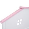 Full Size Wood Platform Bed with House-shaped Headboard (White+Pink)