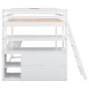 Full Size Loft Bed with Desk and Shelves,Two Built-in Drawers,White(Old SKU: SM000416AAK)