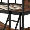 Full Over Twin & Twin Bunk Bed Metal Triple Bed With Nightstand and Guardrails. Black & Brown, 96.9'' L x 76'' W x 69'' H