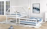Twin over Full House Bunk Bed with Built-in Ladder,White