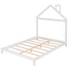 Full Size Wood Platform Bed with House-shaped Headboard (White)