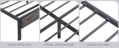 Queen Bed Frame with Storage Headboard, Charging Station and LED Lights, Upholstered Platform Bed with Heavy Metal Slats, No Box Spring Needed, Noise