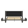 Queen Size Bed Frame with Drawers Storage, Leather Upholstered Platform Bed with Charging Station,Beige