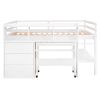 Full Size Low Loft Bed with Rolling Portable Desk, Drawers and Shelves, White(Old SKU: GX000711AAK)