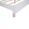 Full Size Wood Platform Bed with House-shaped Headboard (White+Pink)