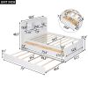 Full Size Platform Bed with Storage Headboard, Charging Station, Twin Size Trundle and 3 Drawers, Antique White