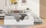 Full Size Wood Storage Hydraulic Platform Bed with Twin Size Trundle, Side Table and Lounge, White