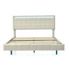 Queen Size Floating Bed Frame with LED Lights and USB Charging,Modern Upholstered Platform LED Bed Frame,Beige
