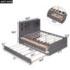 Full Size Platform Bed with Storage Headboard, Charging Station, Twin Size Trundle and 3 Drawers, Antique Brown