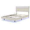 Queen Size Floating Bed Frame with LED Lights and USB Charging,Modern Upholstered Platform LED Bed Frame,Beige